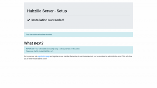 Hubzilla Server - Setup - Installation Succeeded.png